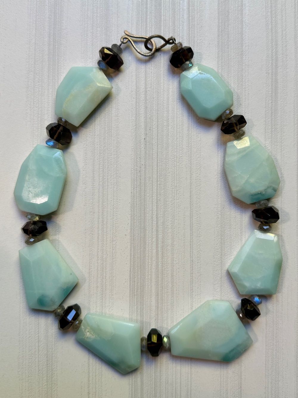 Amazonite Labradorite Smoky Quartz Chunky Bib Statement Necklace Silver Chunky